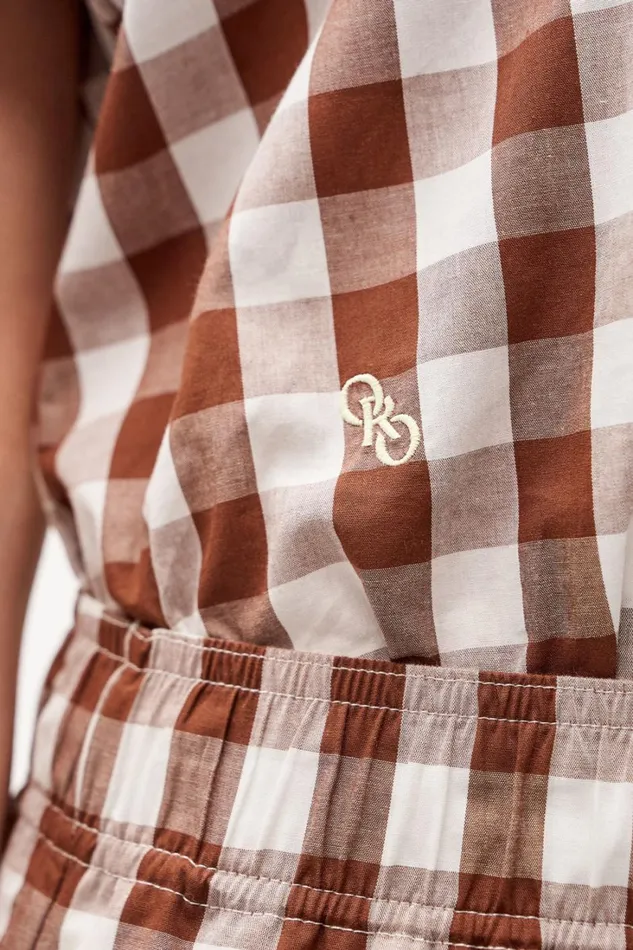 Oroton Gingham Camp Shirt Chocolate Women Tops Oroton Gingham Camp Shirt Chocolate Women Tops