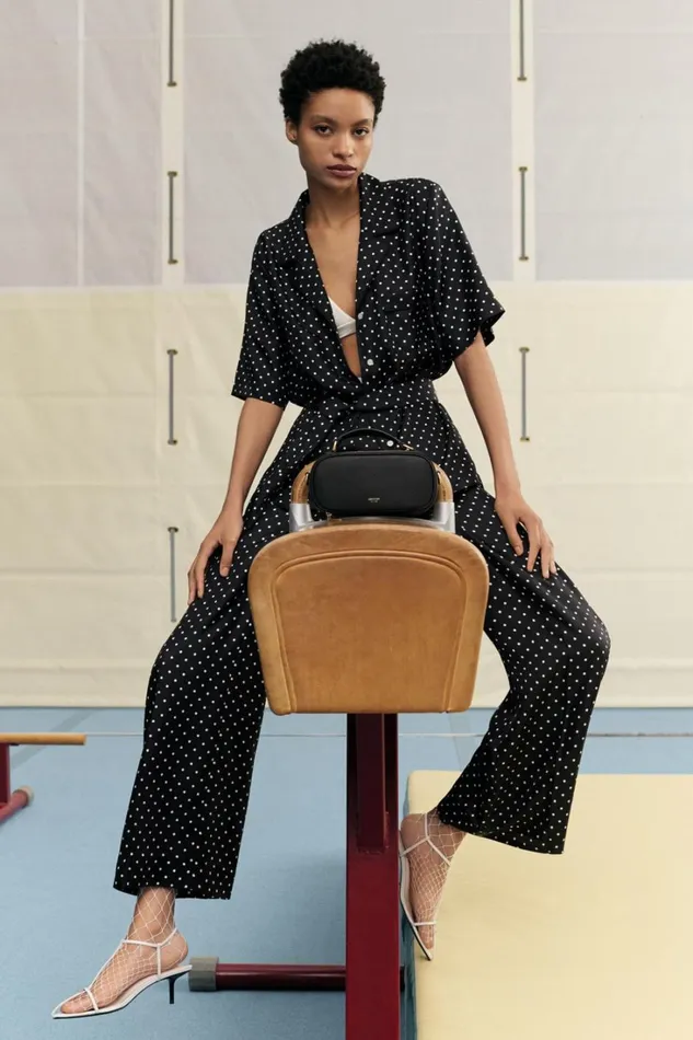 Oroton Long Belted Camp Shirt Black Cream Women Tops