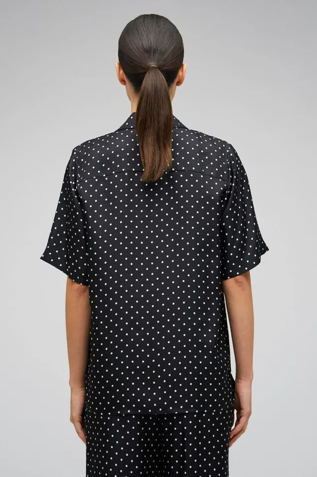 Oroton Long Belted Camp Shirt Black Cream Women Tops