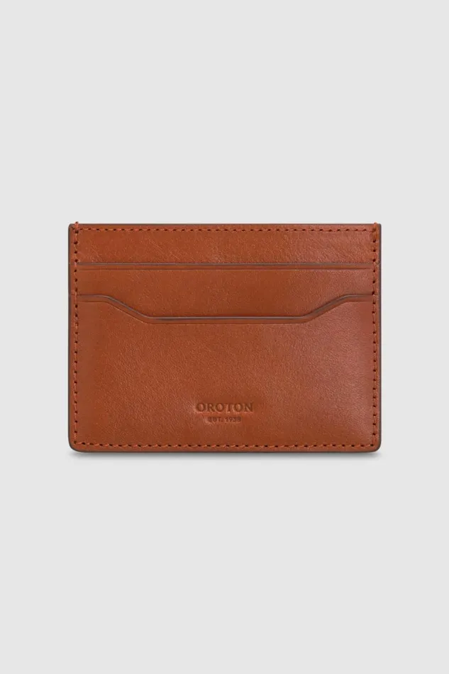 Oroton Marcus Veg Credit Card Sleeve Whiskey WomenMen Wallets