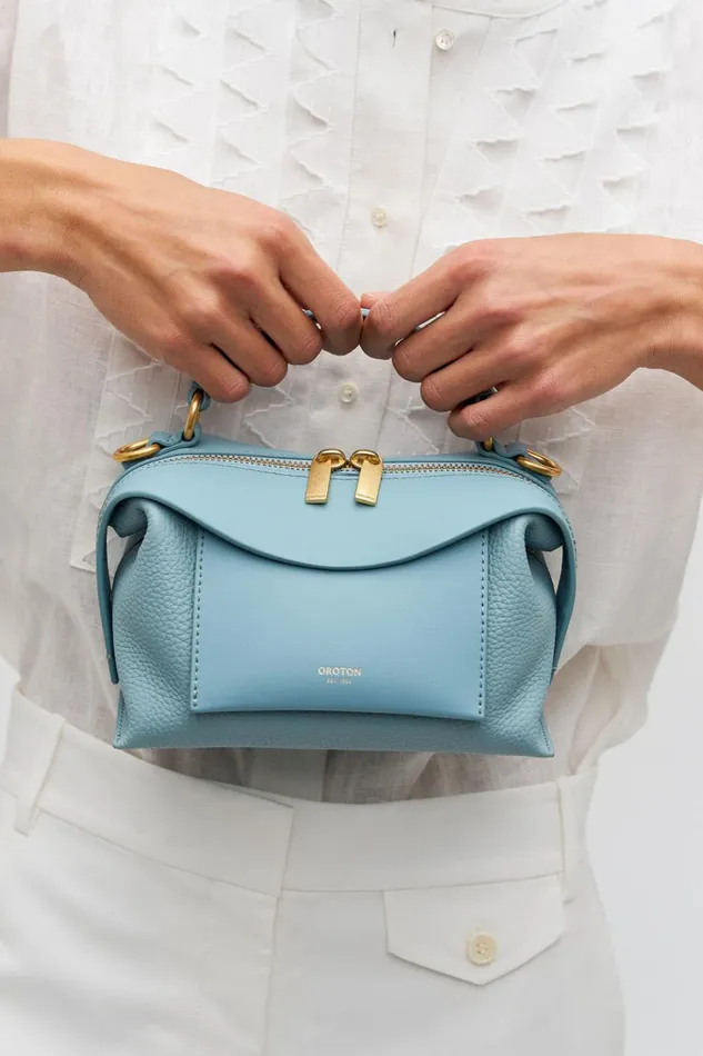 Oroton Mica Mini Bowler Steel Blue Women Mini Bags Oroton Mica Mini Bowler Steel Blue Women Mini Bags