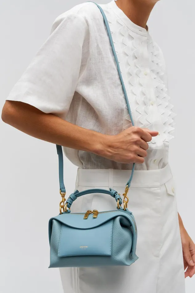 Oroton Mica Mini Bowler Steel Blue Women Mini Bags Oroton Mica Mini Bowler Steel Blue Women Mini Bags