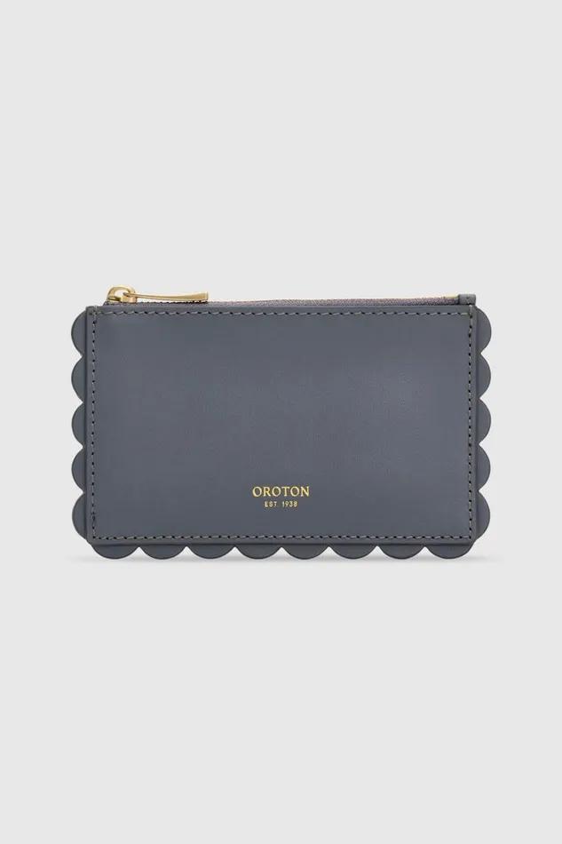 Oroton Scallop 4 Credit Card Mini Zip Pouch Slate Women Wallets