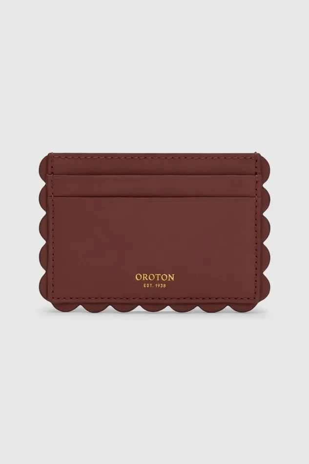 Oroton Scallop Card Sleeve Barn Red Women Wallets