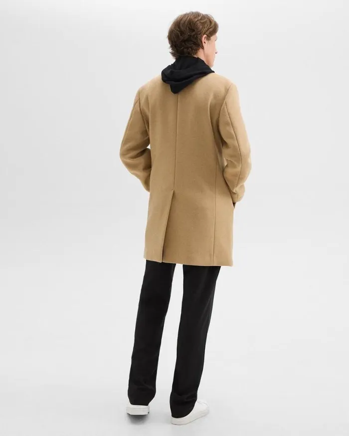 Outerwear Men Theory 3Button Topcoat In Recycled WoolBlend Melton New Camel