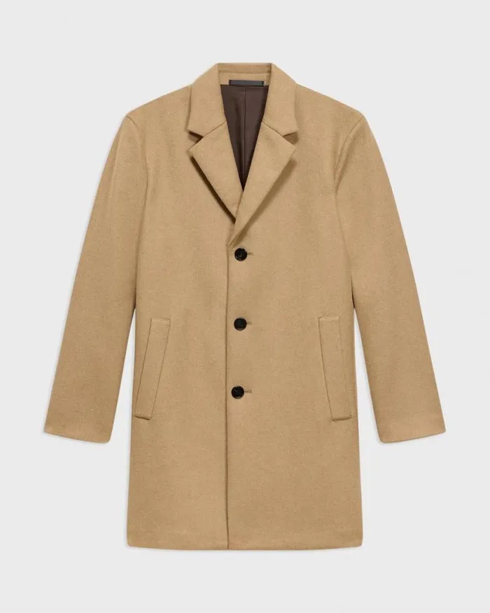 Outerwear Men Theory 3Button Topcoat In Recycled WoolBlend Melton New Camel
