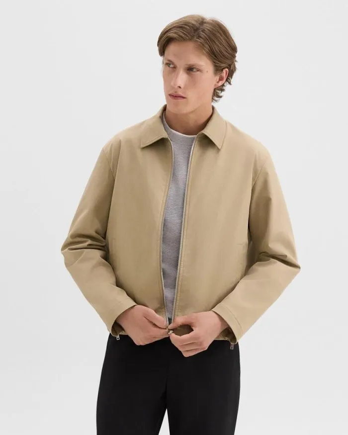 Outerwear Men Theory Blouson Zip Jacket In Stretch Cotton Twill Khaki