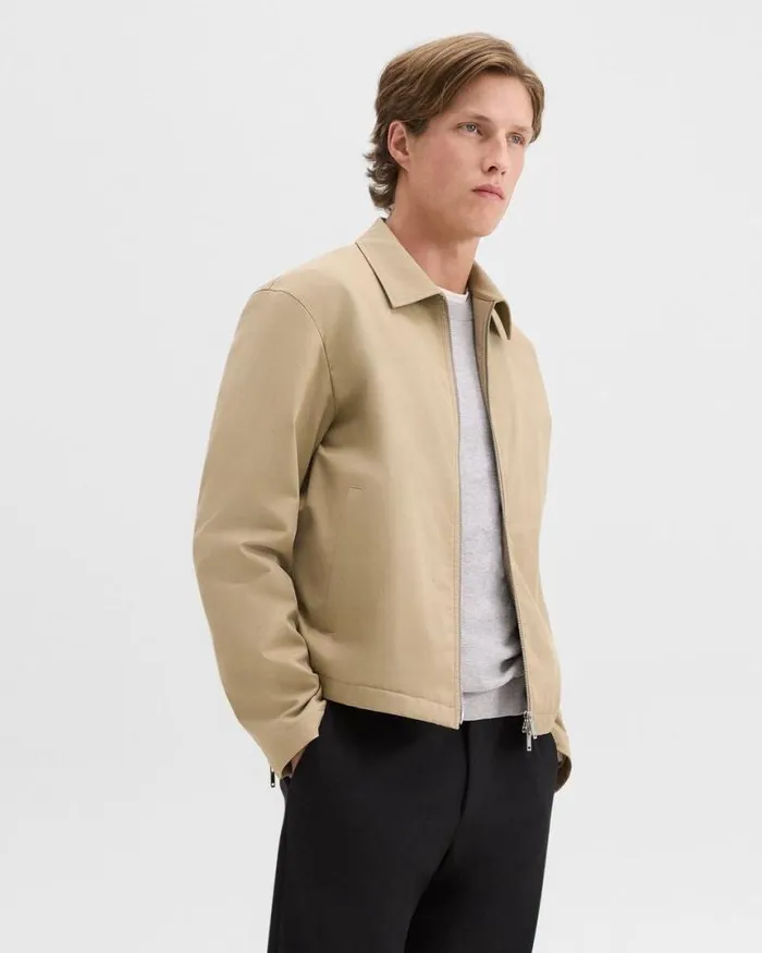 Outerwear Men Theory Blouson Zip Jacket In Stretch Cotton Twill Khaki Outerwear Men Theory Blouson Zip Jacket In Stretch Cotton Twill Khaki