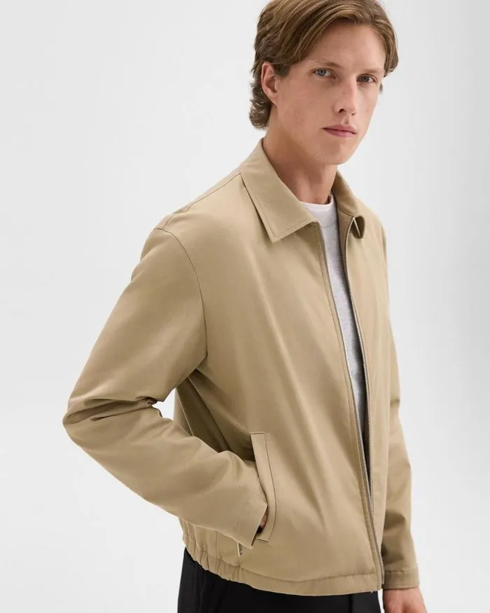 Outerwear Men Theory Blouson Zip Jacket In Stretch Cotton Twill Khaki Outerwear Men Theory Blouson Zip Jacket In Stretch Cotton Twill Khaki