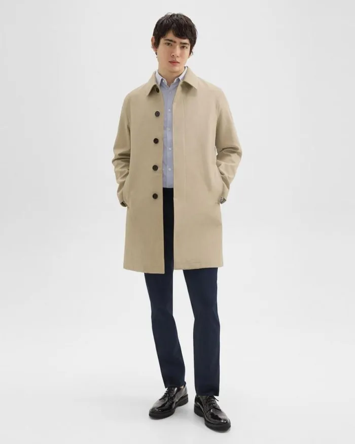 Outerwear Men Theory Car Coat In Cotton Twill Khaki