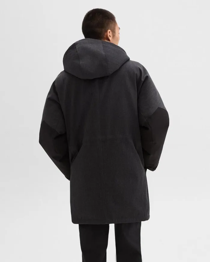 Outerwear Men Theory Hooded Parka In WoolBlend Twill Charcoal
