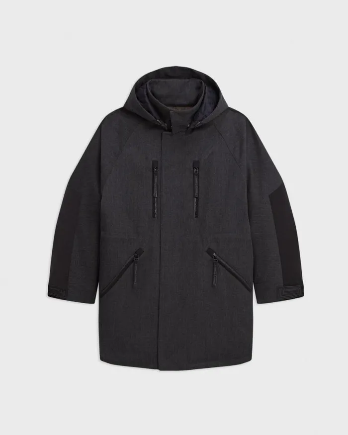 Outerwear Men Theory Hooded Parka In WoolBlend Twill Charcoal
