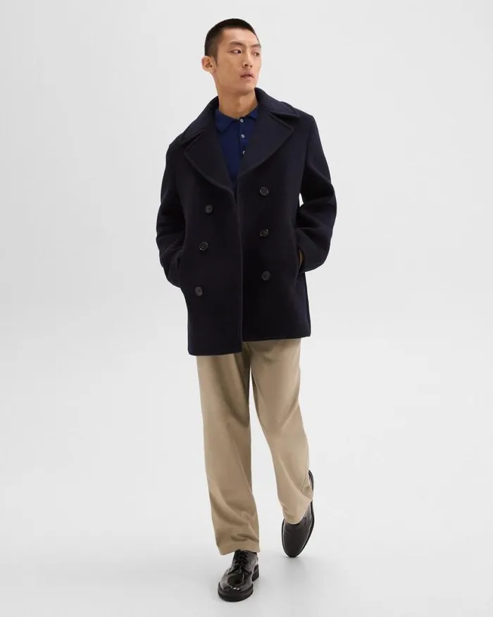 Outerwear Men Theory Peacoat In Recycled Wool Baltic