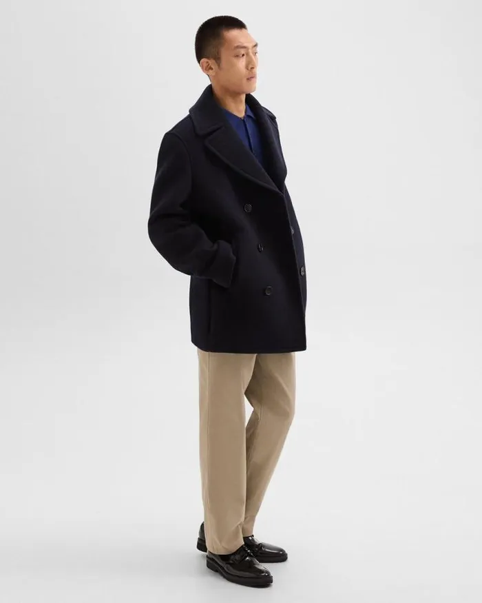 Outerwear Men Theory Peacoat In Recycled Wool Baltic