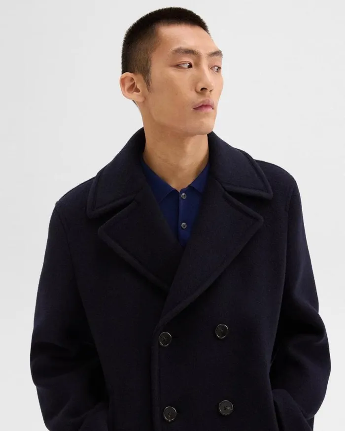 Outerwear Men Theory Peacoat In Recycled Wool Baltic