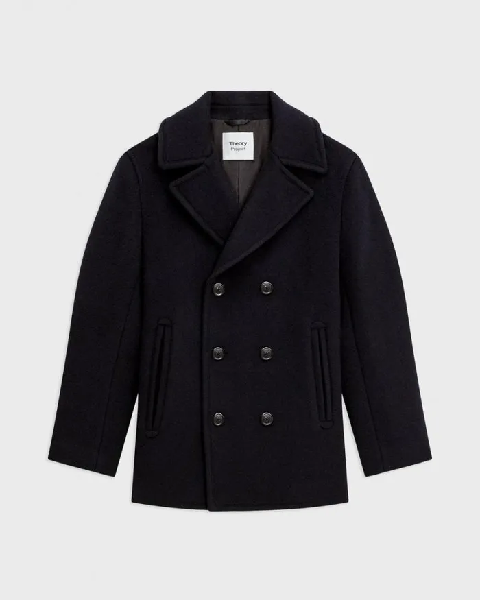Outerwear Men Theory Peacoat In Recycled Wool Baltic