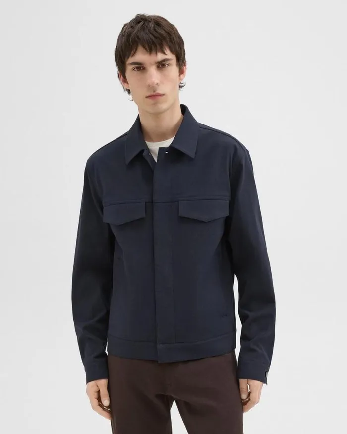 Outerwear Men Theory River Trucker Jacket In Neoteric Twill Dark Navy
