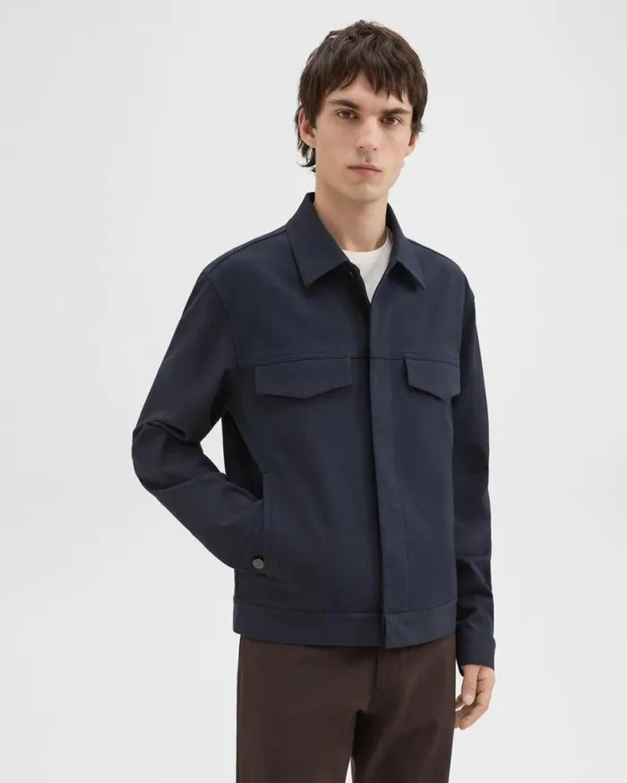 Outerwear Men Theory River Trucker Jacket In Neoteric Twill Dark Navy Outerwear Men Theory River Trucker Jacket In Neoteric Twill Dark Navy