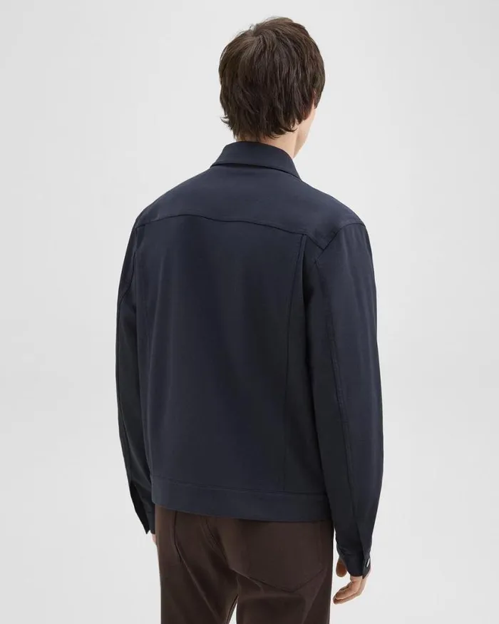 Outerwear Men Theory River Trucker Jacket In Neoteric Twill Dark Navy Outerwear Men Theory River Trucker Jacket In Neoteric Twill Dark Navy