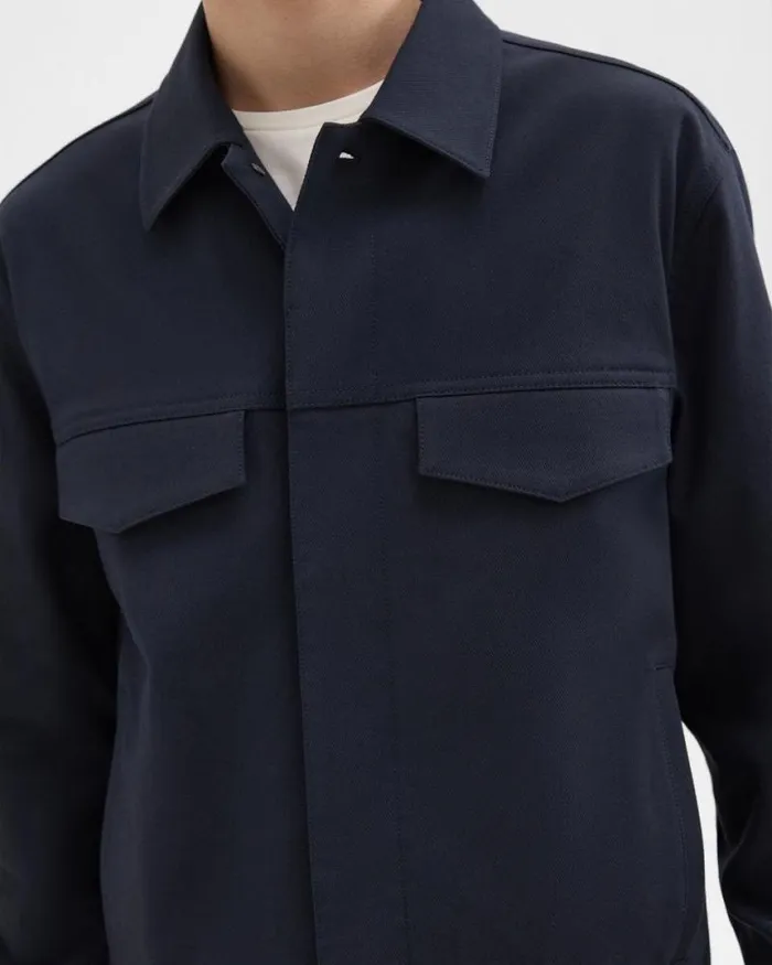 Outerwear Men Theory River Trucker Jacket In Neoteric Twill Dark Navy Outerwear Men Theory River Trucker Jacket In Neoteric Twill Dark Navy
