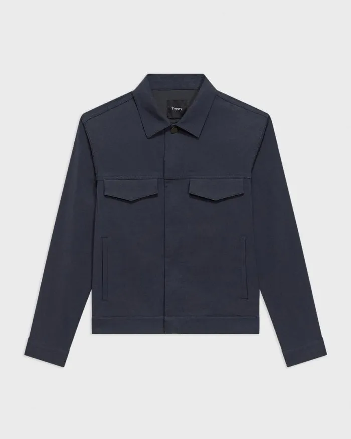 Outerwear Men Theory River Trucker Jacket In Neoteric Twill Dark Navy Outerwear Men Theory River Trucker Jacket In Neoteric Twill Dark Navy