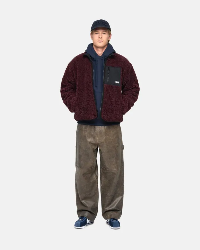 Outerwear MenWomen Stussy SHERPA REVERSIBLE JACKET Burgundy