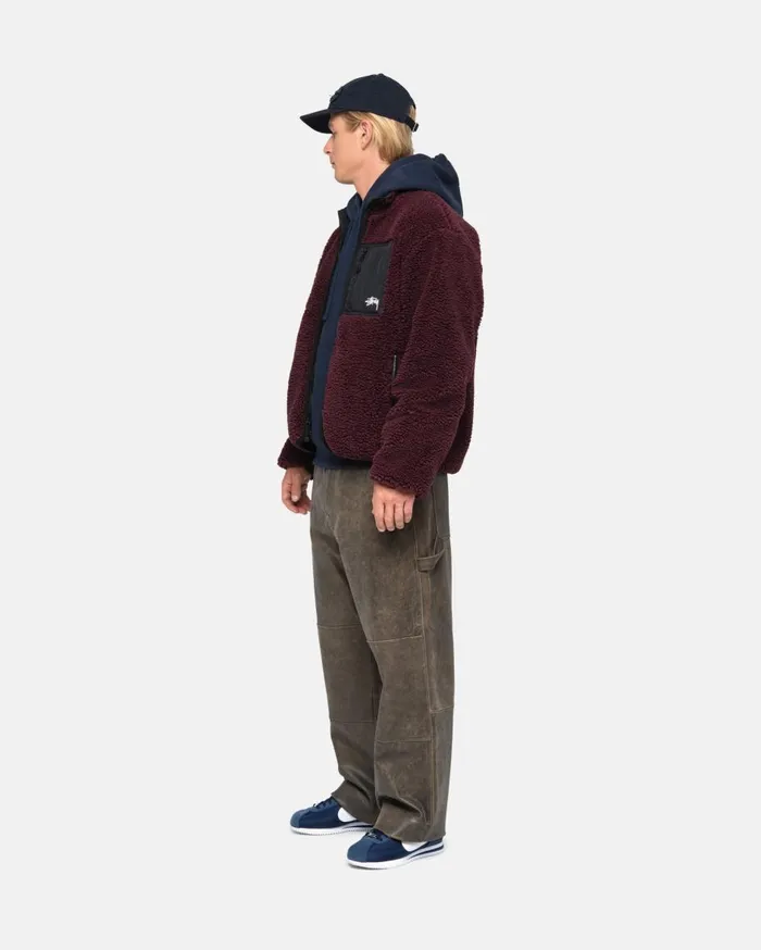 Outerwear MenWomen Stussy SHERPA REVERSIBLE JACKET Burgundy Outerwear MenWomen Stussy SHERPA REVERSIBLE JACKET Burgundy