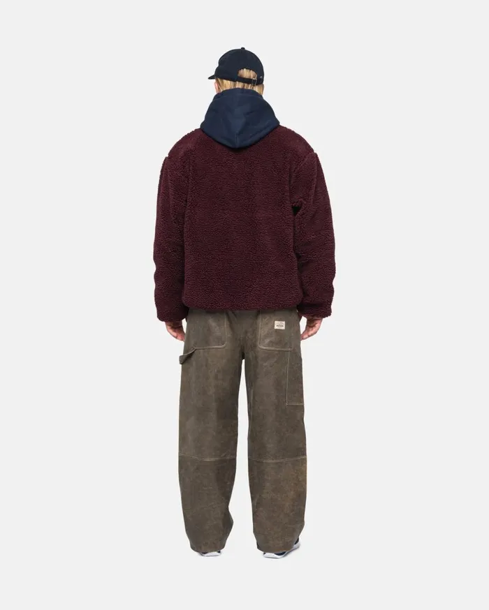 Outerwear MenWomen Stussy SHERPA REVERSIBLE JACKET Burgundy Outerwear MenWomen Stussy SHERPA REVERSIBLE JACKET Burgundy