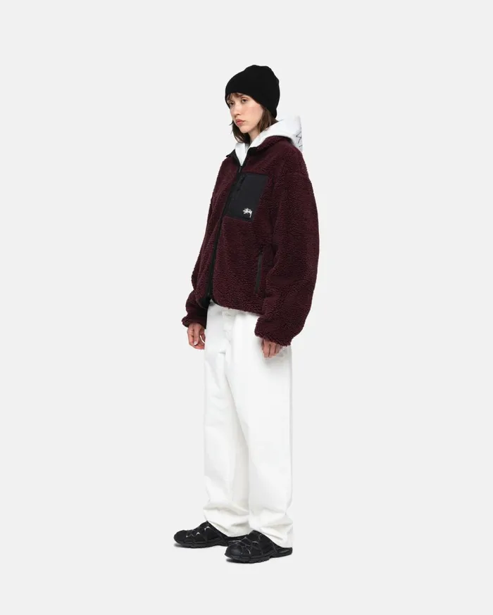 Outerwear MenWomen Stussy SHERPA REVERSIBLE JACKET Burgundy Outerwear MenWomen Stussy SHERPA REVERSIBLE JACKET Burgundy