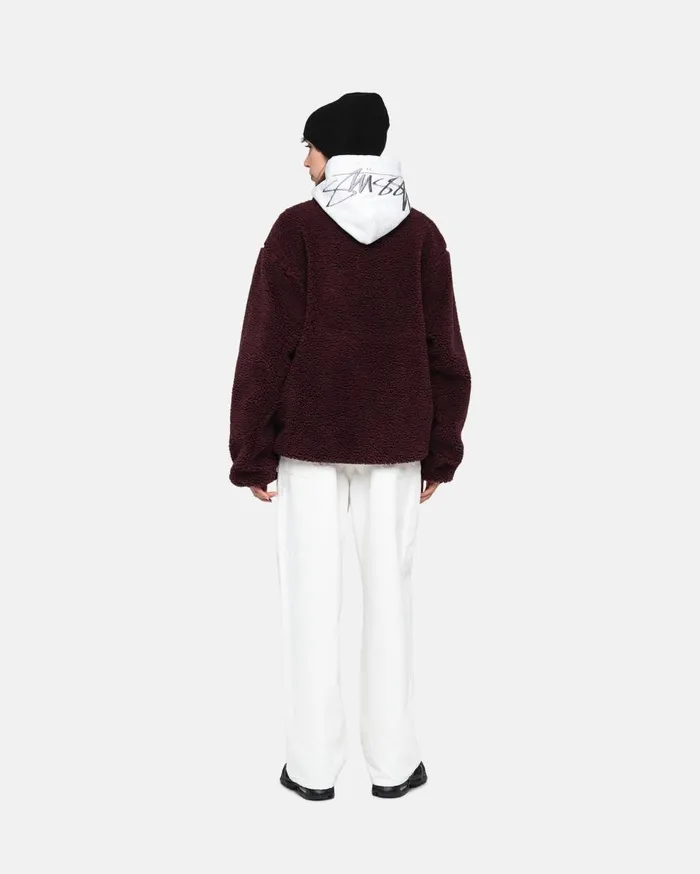 Outerwear MenWomen Stussy SHERPA REVERSIBLE JACKET Burgundy Outerwear MenWomen Stussy SHERPA REVERSIBLE JACKET Burgundy