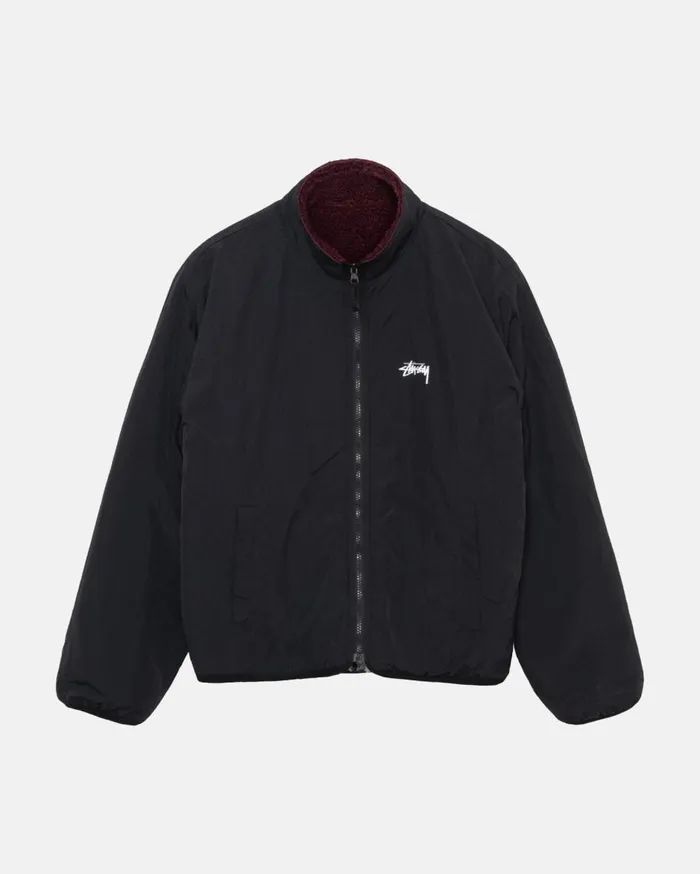 Outerwear MenWomen Stussy SHERPA REVERSIBLE JACKET Burgundy Outerwear MenWomen Stussy SHERPA REVERSIBLE JACKET Burgundy