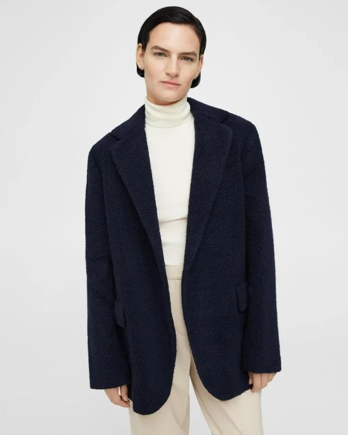 Outerwear Women Theory Boy Blazer In Teddy Fleece Navy