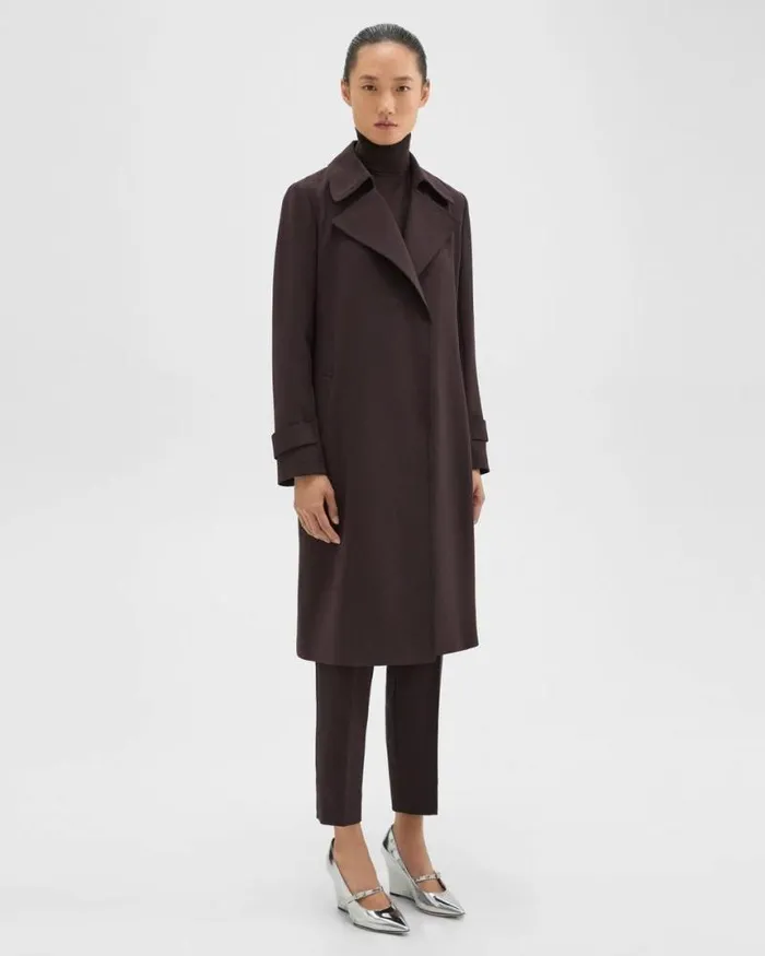 Outerwear Women Theory Oaklane Trench Coat In Admiral Crepe Mink
