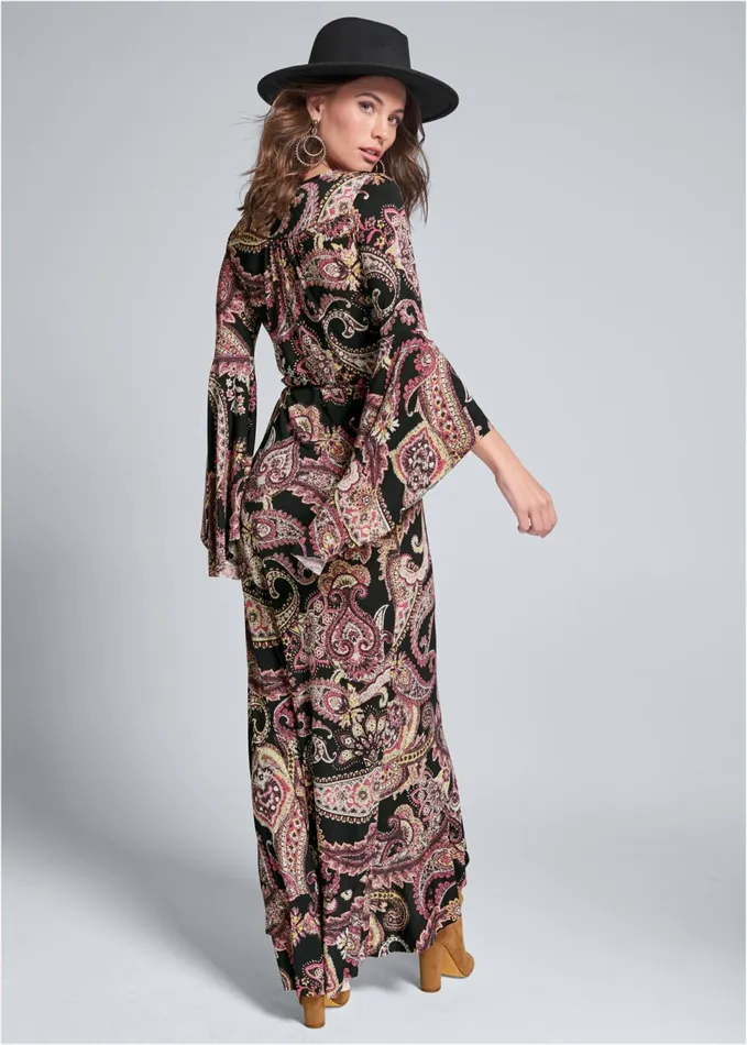 PAISELY PRINTED WRAP DRESS Black Multi Women VENUS Sundresses