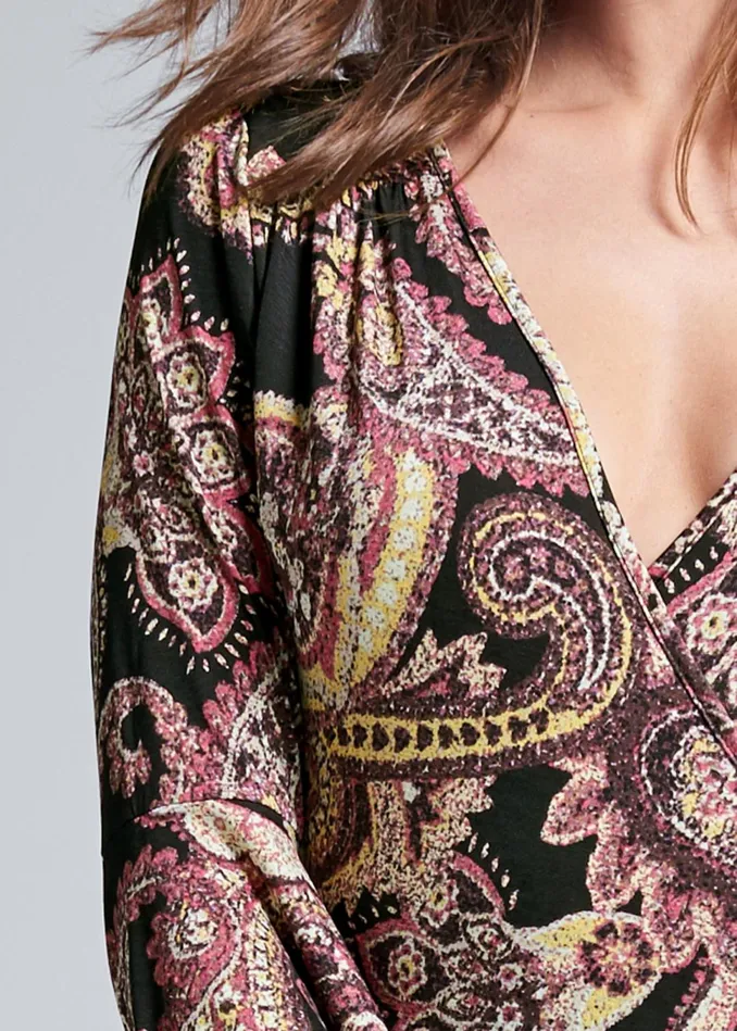 PAISELY PRINTED WRAP DRESS Black Multi Women VENUS Sundresses
