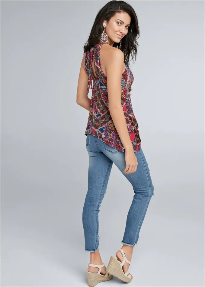 PAISLEY PRINT TASSEL TOP Red Multi Women VENUS Casual Tops