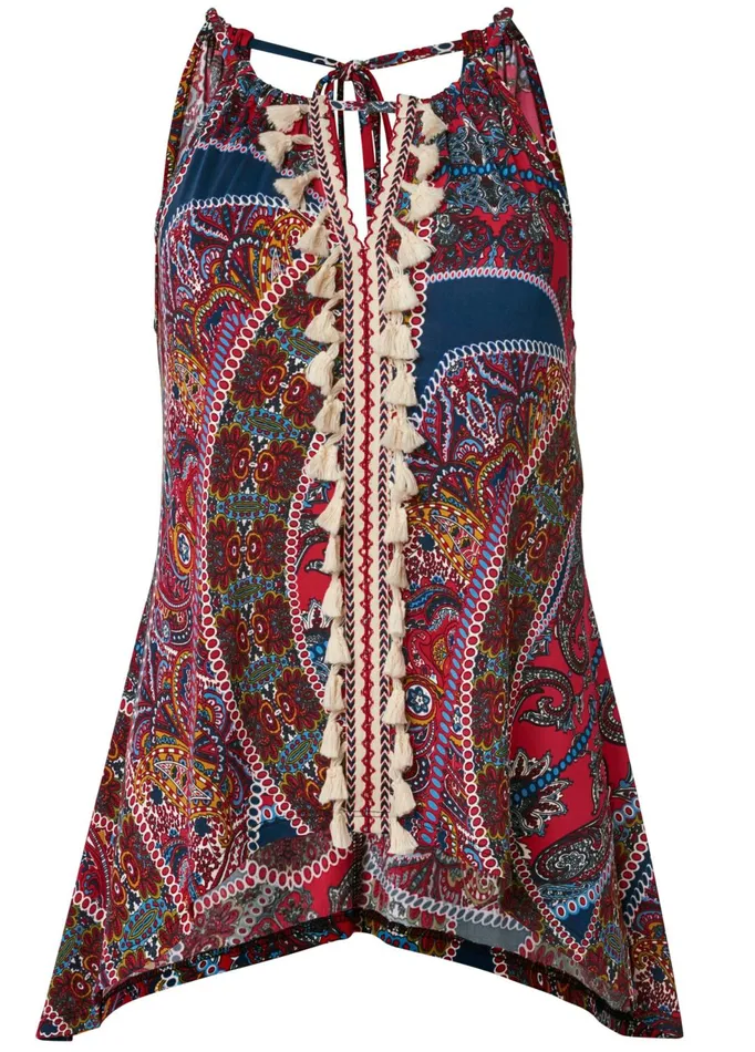 PAISLEY PRINT TASSEL TOP Red Multi Women VENUS Casual Tops