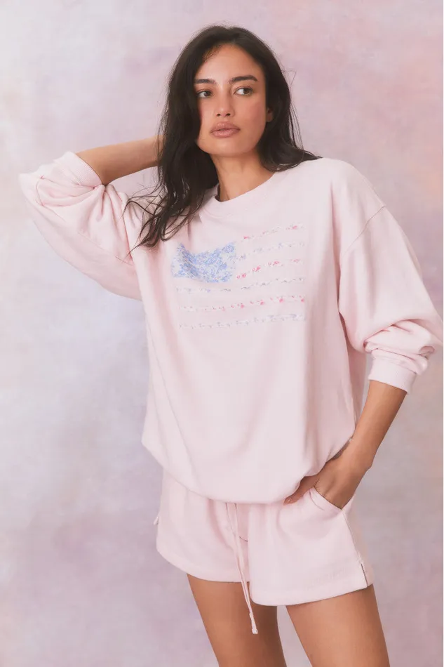 Pants and Shorts Women LoveShackFancy Zenaida Fleece Logo Shorts Wistful Pink Pants and Shorts Women LoveShackFancy Zenaida Fleece Logo Shorts Wistful Pink