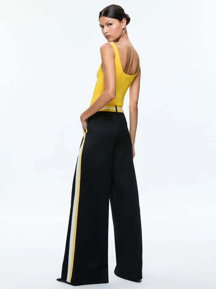 Pants Women Alice Olivia Eric Pant With Side Stripe Blackmustard Seedwhite