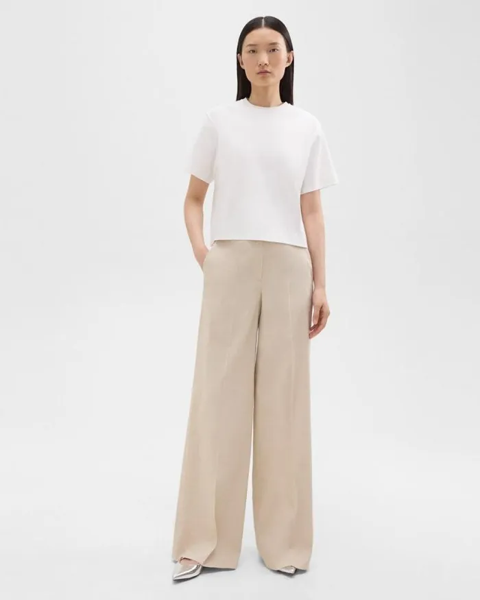 Pants Women Theory HighWaist WideLeg Pant In Good Linen Straw