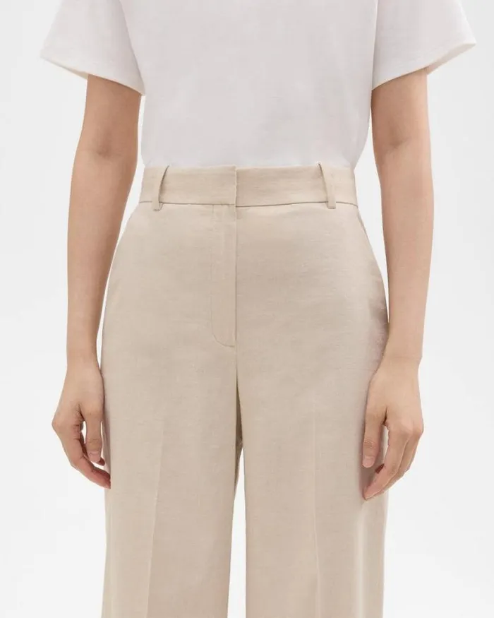 Pants Women Theory HighWaist WideLeg Pant In Good Linen Straw