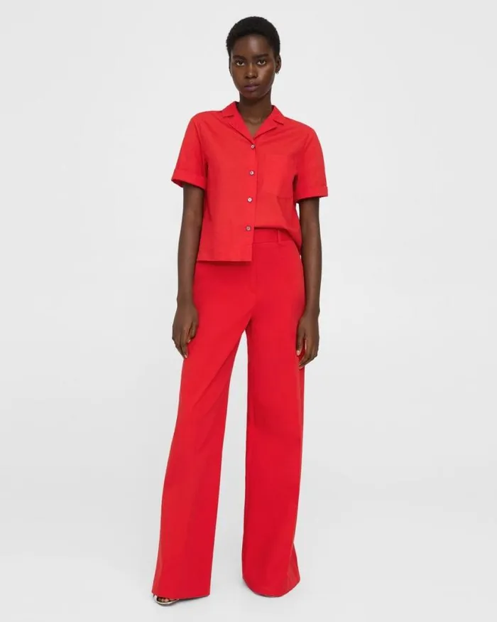 Pants Women Theory HighWaist WideLeg Pant In Stretch Cotton Twill Grenadine