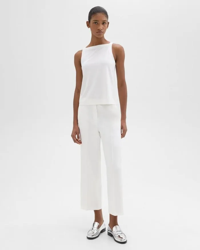Pants Women Theory Straight PullOn Pant In LinenViscose Ivory