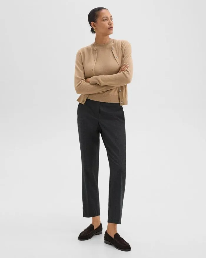 Pants Women Theory Treeca PullOn Pant In Sleek Flannel New Charcoal Melange