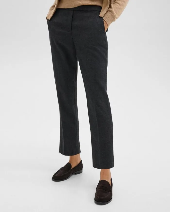 Pants Women Theory Treeca PullOn Pant In Sleek Flannel New Charcoal Melange