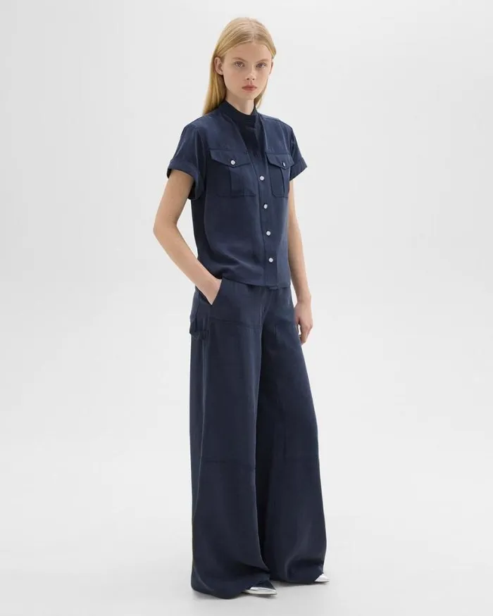 Pants Women Theory WideLeg Carpenter Pant In Fluid Twill Nocturne Navy Pants Women Theory WideLeg Carpenter Pant In Fluid Twill Nocturne Navy