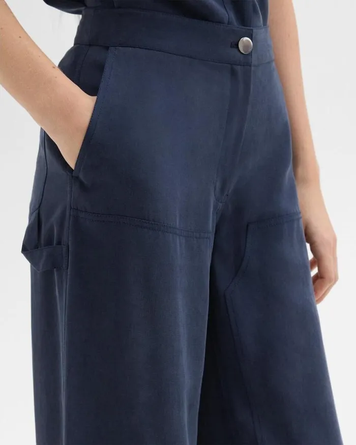 Pants Women Theory WideLeg Carpenter Pant In Fluid Twill Nocturne Navy Pants Women Theory WideLeg Carpenter Pant In Fluid Twill Nocturne Navy