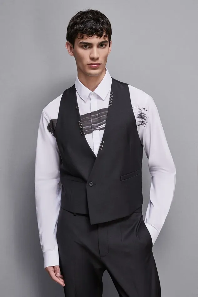 Patrizia Pepe Jackets Asymmetrical Vest With Piercing Black 8211 Men