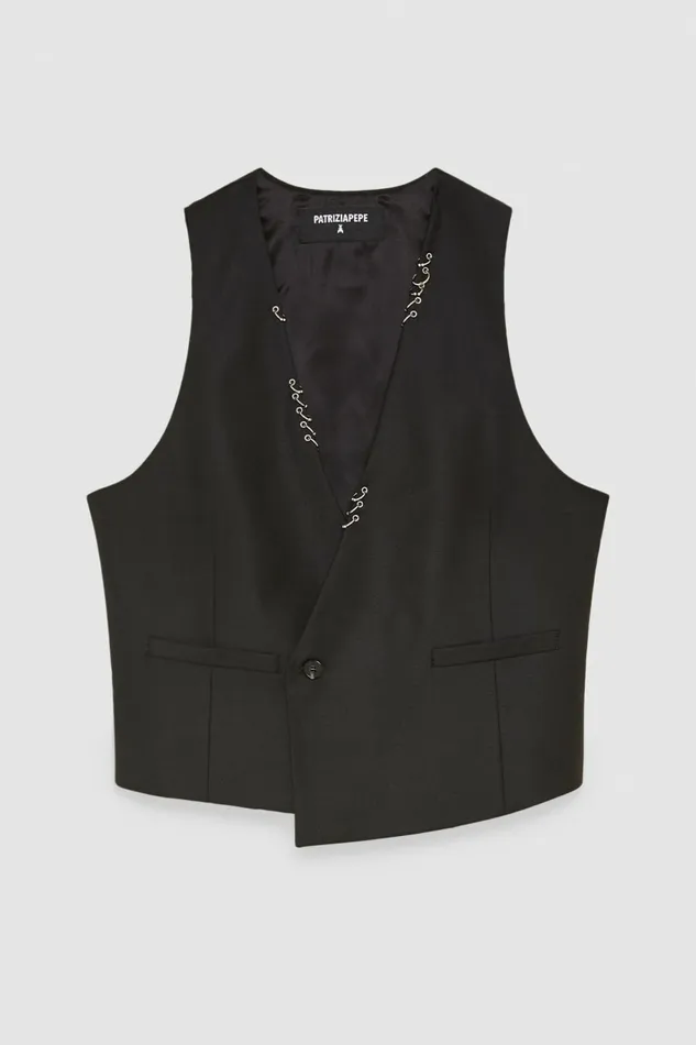 Patrizia Pepe Jackets Asymmetrical Vest With Piercing Black 8211 Men
