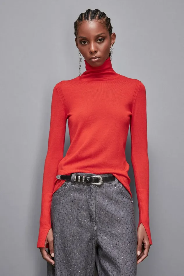 Patrizia Pepe Knitwear Slim Fit Wool Turtleneck Red 8211 Women